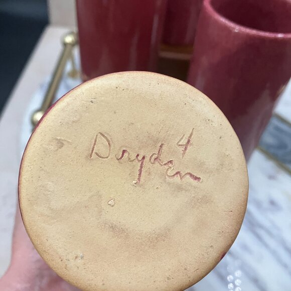Set Of 5 Vintage Dryden Tall Cups # 4 Rose Mauve Hand Turned Pottery Hot Springs - Picture 12 of 13